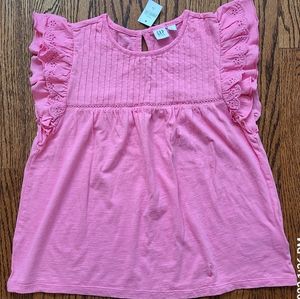 Gap Girls Flutter Sleeve Cotton Top in Pink Size 10